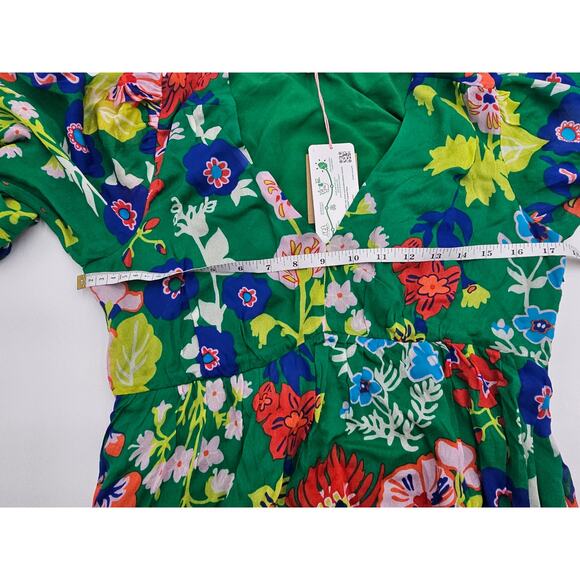 Boden Women's 6P V-Neck Puff Maxi Dress Green Tambourine Wild Flower NWT - Picture 9 of 10